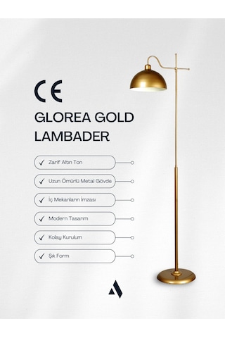 Glorea Metal Lambader Eskitme Gold & Beyaz Modern, Dekoratif Ve Zarif Yer Aydınlatması Gold