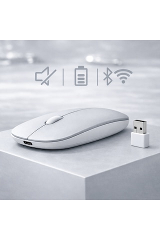 Sessiz Kablosuz Mouse Bluetooth Usb Dongle Destekli Şarjlı Ofis Ve Ev Kullanımı İçin İdeal 13742