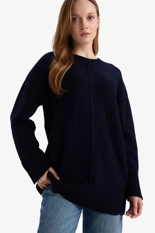 Defacto Loose Fit Bisiklet Yaka Triko Kazak Tunik F4547ax25wnnv105 Lacivert-nv105