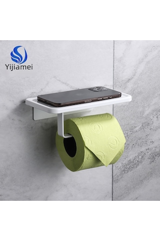 Skycity Beyaz Alüminyum Banyo Roll Kağıt Tutucu - Telefon İçin Depolama, Delme Olmayan/kirli Yöntemli Kurulum, Modern Minimalist Tasarım Diğer