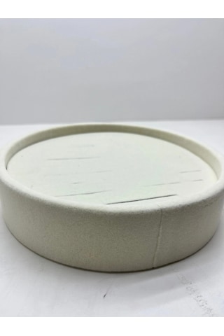 Süet Kumaş Krem Renk 20x20 Cm Yuvarlak Batırmalı Bileklik Kelepçe Tablası Krem
