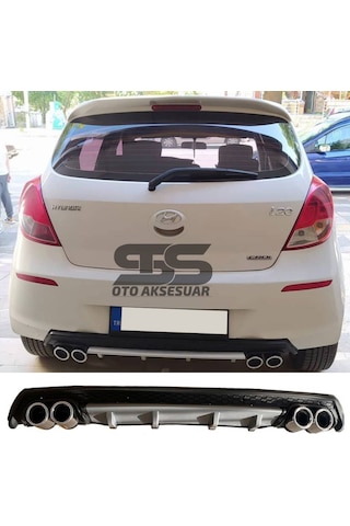 Hyundai i20 Difüzör Arka Tampon Eki 4 Egzoz Çıkışlı Gri Lüx Tip