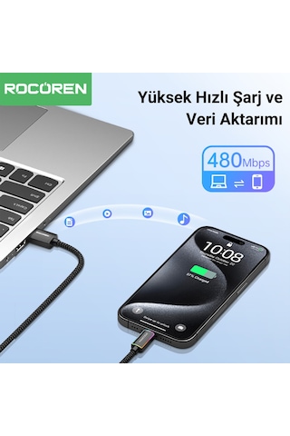 Rocoren Type-c To Usb-a Rgb Aydınlatmalı 3a Hızlı Şarj Ve Data Kablosu 1 Metre