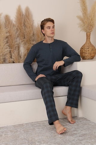 Mutlu City Erkek İnterlok Rahat Kalıp Sıfır Yaka Pamuk Pijama Takımı 6772 Füme