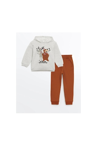 LC Waikiki Lcw Kids Kapüşonlu Erkek Çocuk Sweatshirt Ve Eşofman Alt 2'li Offwhıte Melange