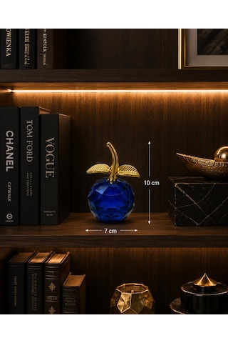 Kristal Cam Dekoratif Elma Biblo Gold Yapraklı Modern Ofis Kitaplık Masa Süsü