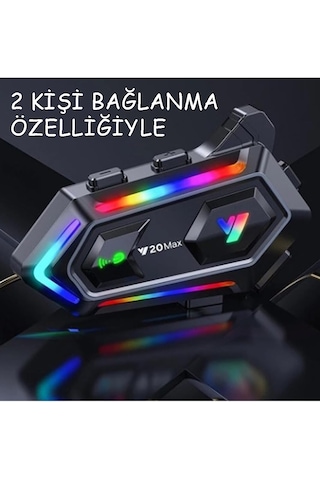 Y20 Max Motosiklet Intercom 2 Kişi Bağlantılı, Bluetooth 5.3, 300 Metre Mesafe 25-30 Saat Kullanım