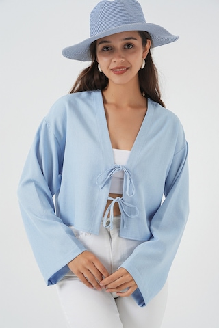 Bigdart Önü Bağlamalı Keten Kimono 960 - Mavi