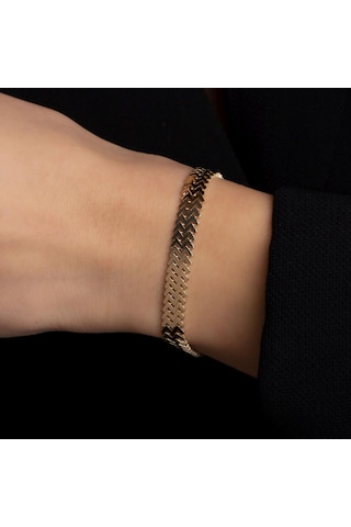 Altın Yassı Bileklik BL0057 Sarı Altın