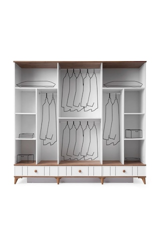 Beenal Sıla 6 Kapaklı Gardırop Çekmeceli Dolap 230cm. Beyaz-a.çam