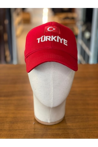 Türkiye Bayrak Nakışlı Pamuklu Unisex Cap Şapka Kırmızı