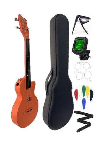 Carbon Fiber Ukulele Tam Profesyonel Ful Set Mat Turuncu