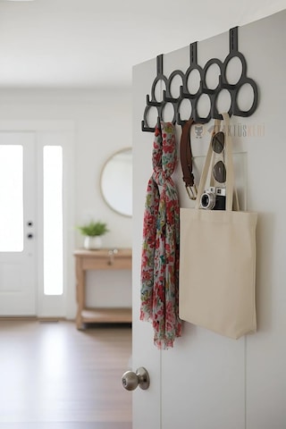 11 Kancalı Kapı Arkası Askılık, Plastik, Gri, 19x45 Cm, Kemer Çanta Eşarp İçin Çok Renkli