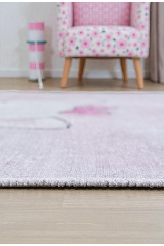 Balerin Kedi Çocuk Odası Halısı Kız Çocuk İçin Yumuşak Kaymaz Yıkanabilir Pembe Pembe
