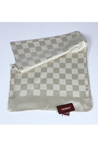 Kroren Krep Jakarlı Dama Desen Şal - 70 X 190 - 7379 Taş