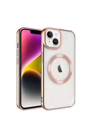 Apple Uyumlu iPhone 14 Kılıf M-safe Wireless Şarj Özellikli Zore Setro Silikon Rose Gold