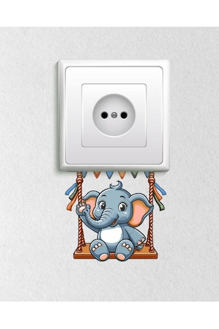 Salıncakta Sevimli Fil Dekoratif Priz Sticker 12x10 Cm