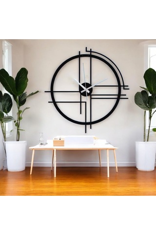 50 Cm Siyah Çelik Duvar Saati Sessiz Quartz Mekanizma, Paslanma Siyah Çerçeve
