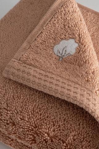 Ecocotton Pure Cotton Kahverengi Kelebek Bordürlü %100 Organik Pamuk 2'li El Havlusu Seti - 30 50 Cm Kahverengi