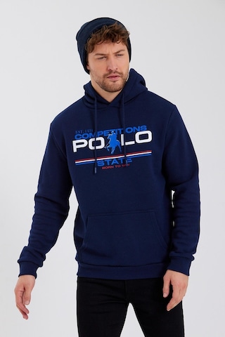 Polostate Erkek Kapüşonlu Baskılı 3 İplik Sweatshirt Lacivert