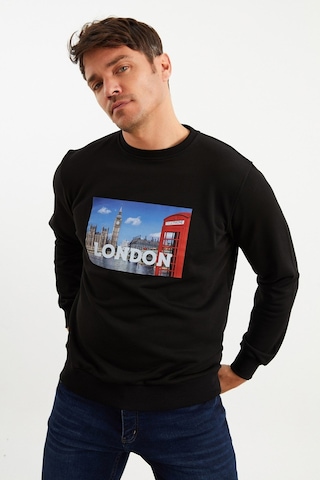 Mysport 5011 Erkek Bisiklet Yaka Baskılı Sweatshirt-siyah Siyah