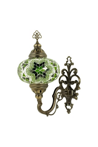 Dekoratif Mozaik Aplik Yeşil Renkli Duvar Lambası Yeşil