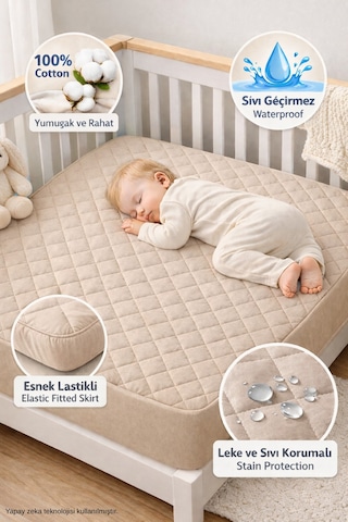 Formeya Pamuk Kapitone Fitted Sıvı Geçirmez Bebek Çocuk Alezi