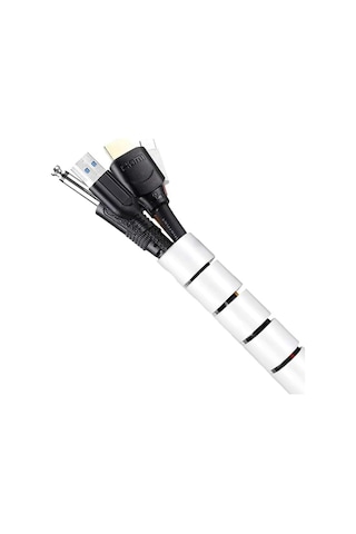 1 Mt X 22 Mm Spiral Boru Kablo Kanalı Kablo Fiş Düzenleyici Toplayıcı Kordon Kablo Tutucu Beyaz Standart