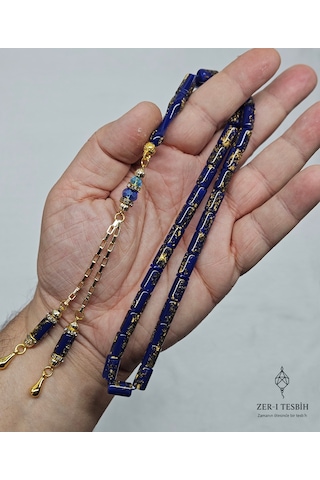 Zer-i Tesbih Altın Varaklı Kesme Tesbih Mavi
