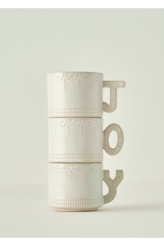 Bella Maison Joy Stoneware Yılbaşı 3'lü Kupa Seti Krem 390 Cc Krem