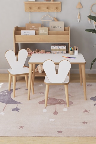 Çocuk Oyun Aktivite Masası 60x45 Cm 2 Sandalyeli Çocuk Çalışma Masası Çok Renkli
