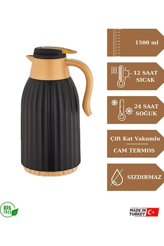 Remetta Caldo Class 1.5 Lt Cam Oluklu Termos Gold-siyah
