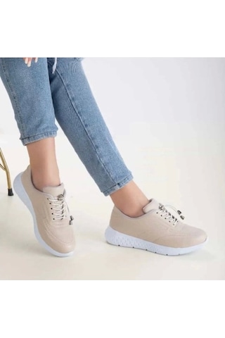 Kadın Hakiki Deri Günlük Sneaker Ayakkabı Krem