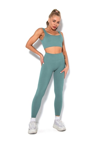 Konesam Kadınlar İçin Elastik Nihai Konforlü Spor Seti - Akıllı Ter Emici Triko, Yoga Ve Fitness İçin Dik Yaka Büstiyer + Tayt L, Mavi Gri SiYAH