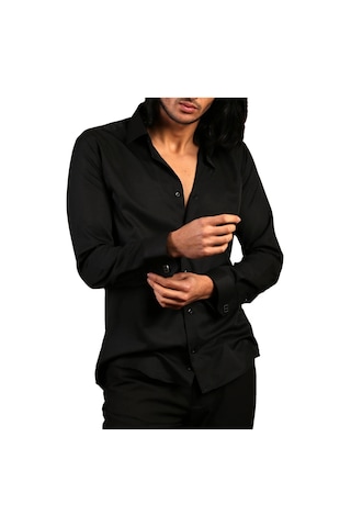 Dicotto Siyah Dar Kesim Micro Kumaş Kol Düğmeli Slim Fit Erkek Gömlek - 201-6 001