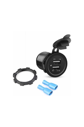 12V Dual USB Araç Şarj Soketi 5V 1A 2.1A Çift USB Ledli Su Geçirmez Şarj Adaptörü Oto