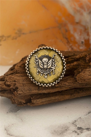 Sarı Mineli Osmanlı Devlet Arması Gümüş Rozet -8470 Gümüş