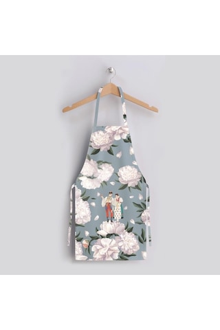 Blue-white Rose Mutfak Önlüğü Beyaz Güllü, Keten Kumaş, Uluslararası Yıkama Ve Solmama Sertifikası Çok Renkli