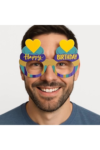Cupcake Temalı Doğum Günü Renkli Karton Happy Birthday Gözlüğü 6 Adet 1