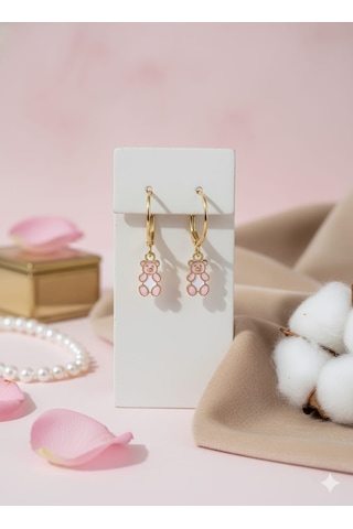925 Ayar Papatya Silver Ayıcık Küpe.rose.gold.rodaj Gümüş