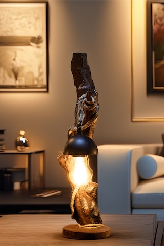 Celestia Home Otantik  İskandinav El Yapımı Doğal Ağaç Ahşap Rustik Aydınlatma Abajur Masa Lambası Ahşap