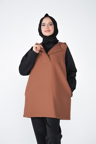 Jasmy Kapüşonlu Ve Cep Detaylı Kapitone Kumaş Süveter Kahve
