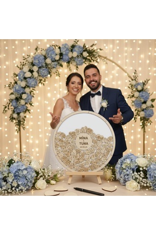 Düğün-nişan Beyaz Pleksi 50 Cm Yuvarlak Misafir-hatıra Anı Kutusu + Şövale Ve Kalem Hediyeli