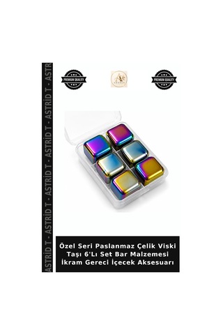 Özel Seri Paslanmaz Çelik Viski Taşı 6'lı Set Bar Malzemesi İkram Gereci İçecek Aksesuarı