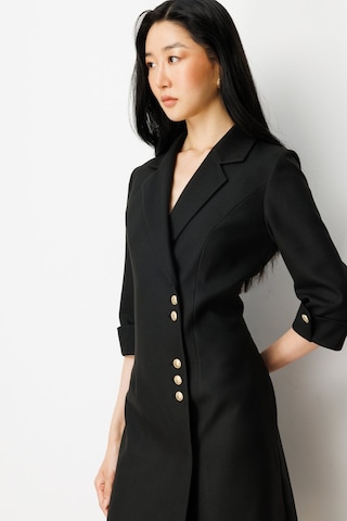 Kruvaze Yaka Düğmeli Elbise Ekol Siyah