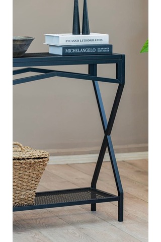 Uykula Modern Tasarım Siyah Metal Dresuar - Antre Ve Salon Konsolu 76 Cm