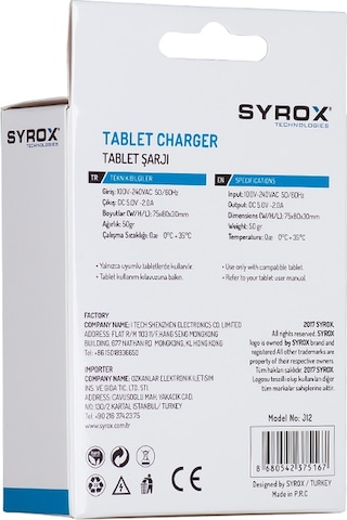 Syrox J12 Tablet Şarj Aleti Micro Usb Giriş 5V 2A