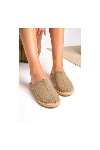 Fox Shoes Y918132902 Bej Süet Önü Kapalı Sabo Terlik