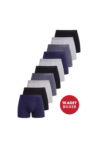Arma Yıldız Erkek Renkli Boxer 10'lu Paket Pamuklu Likralı Yumuşak Ve Esnek Kumaş 3 Siyah 3 Gri 2 Füme 2 Laci