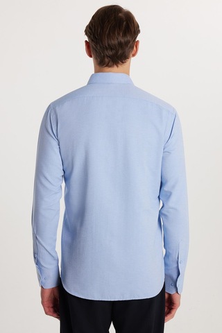 Tudors Modern Slim Fit Pamuklu Kolay Ütü Armürlü Erkek Gömlek-33179 Mavi